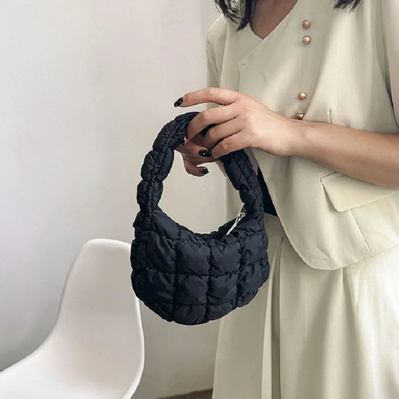 Mini Cloud Pleated Bags for Women Casual Quilted Handbag Nylon Padded Handle Bags Luxury Soft Puffy Bag Designer Underarm Bag