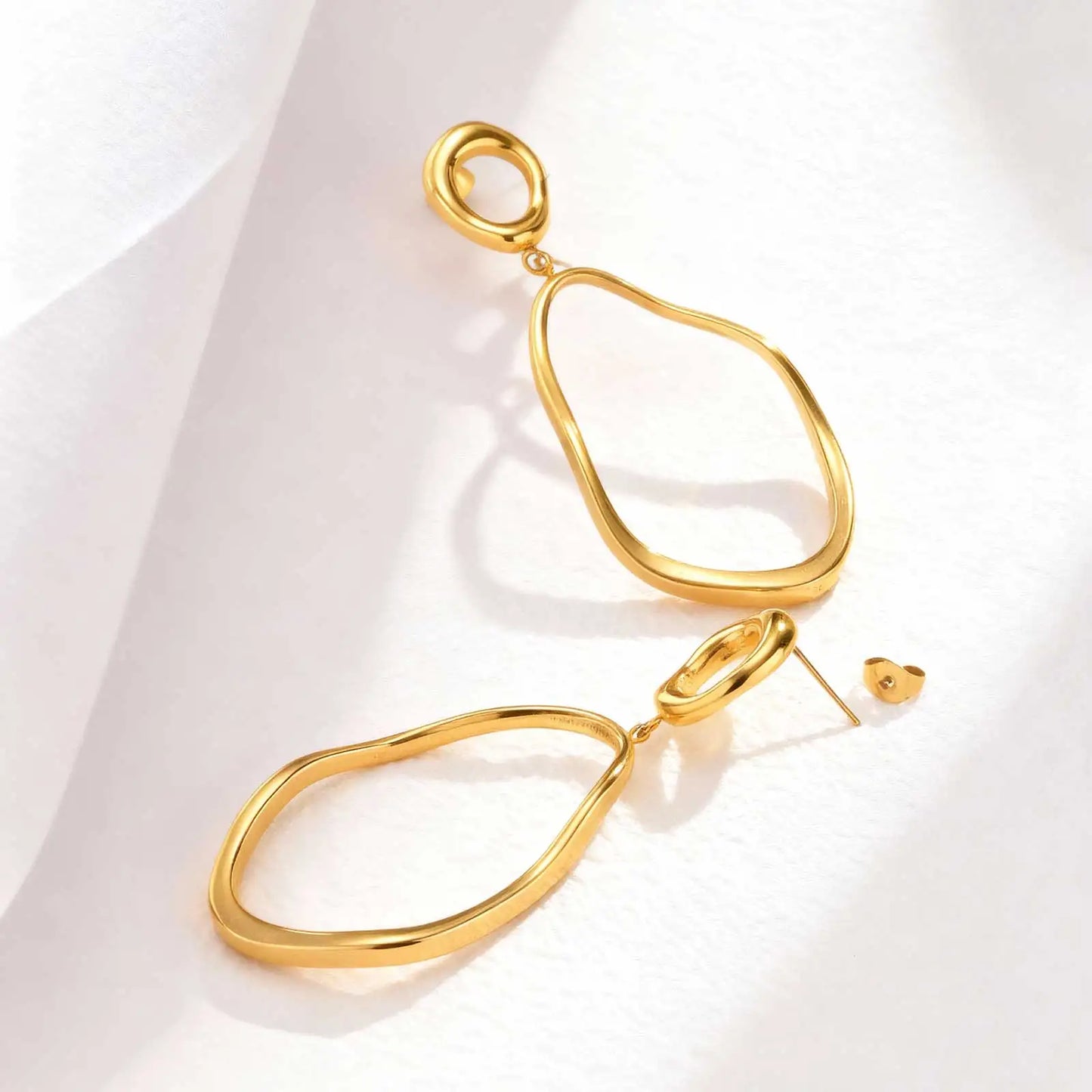 Geometric Irregular Lines Oval Drop Earrings, Minimalist Stainless Steel 18K Gold Plated Earrings,Trendy Party Jewelry for Women