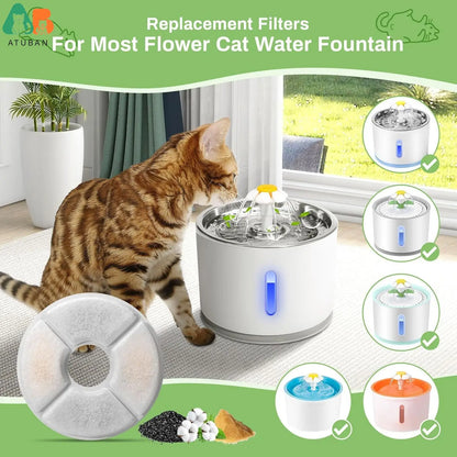 Cat Water Fountain Filters, ATUBAN Pet Fountain Replacement Filters, 3 Filtration Dog Fountain Replacement Filters(5in Diameter)