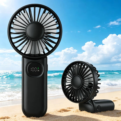 Portable Handheld Fan with Digital Battery Display, Foldable & Neck Hanging Design, 5 Adjustable Wind Speeds
