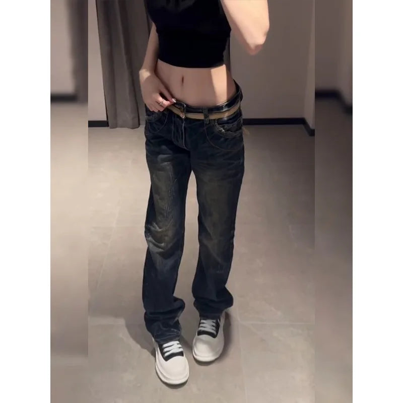 Women's American Personalized Wing Embroidered Jeans 2025 Low Waist Design Micro Flared Jeans Retro Harajuku Y2K Joker Jeans