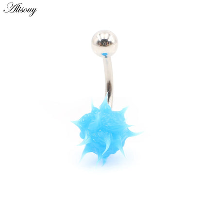 Alisouy 1PC 14G Silicone Rubber Brushed Fuzzy Ball Stainless Steel Bar Girl Women Belly Navel Button Ring Piercing Body Jewelry
