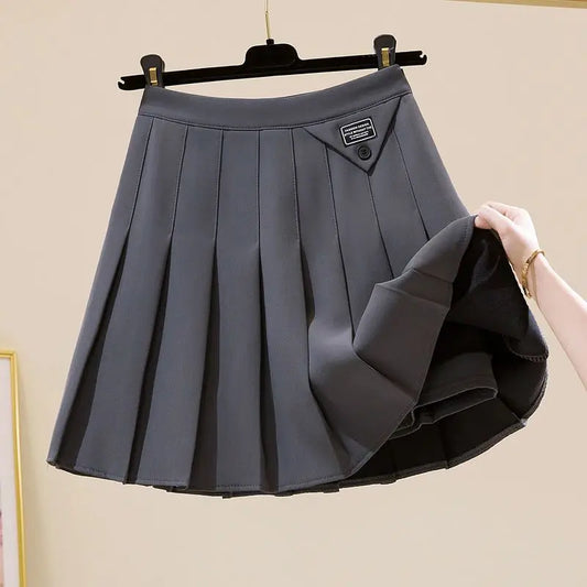 Korean Fashion Autumn New Women's Solid Pleated Zipper Simplicity Preppy Style Chic High Waist Short Slim A-line Pleated Skirt