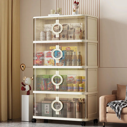 Iving Room Storage Cabinet Thickened Folding Sliding Door Multi Layer LWardrobe Dresser Organizer Snacks Toys Furniture Home
