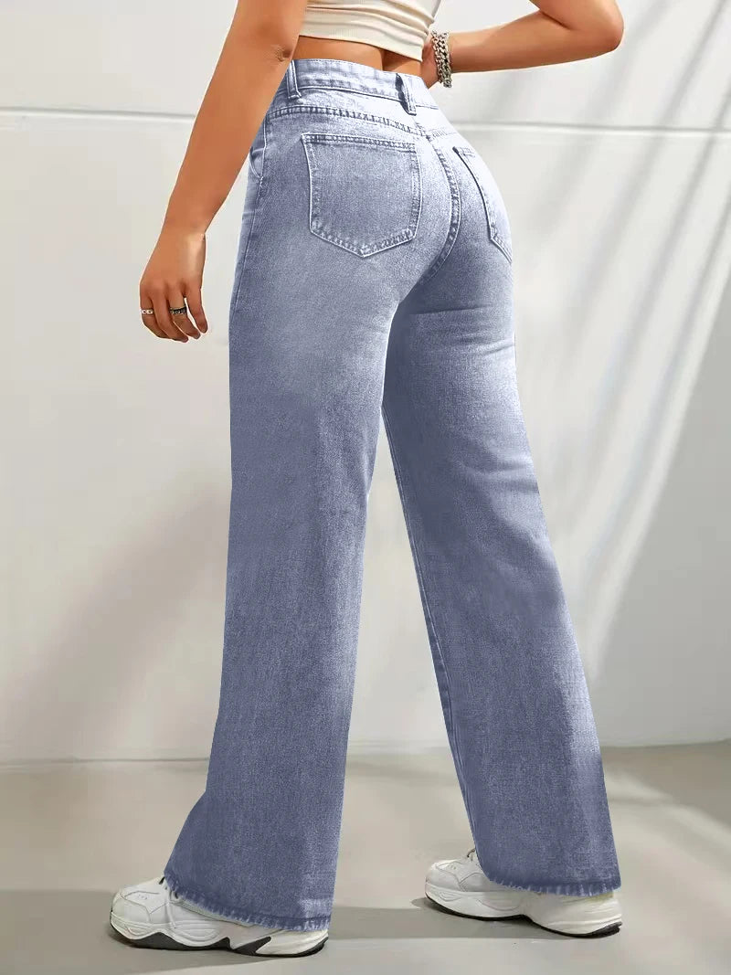 Women's trendy discount craft mid-waist wide leg jeans
