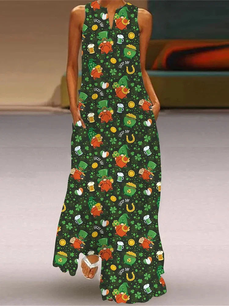 Christmas Tree 3D Printing Dress Fashion Sexy Sleeveless V-neck Long Dress Casual Party Maxi Female Dress Street Fashion Dresses