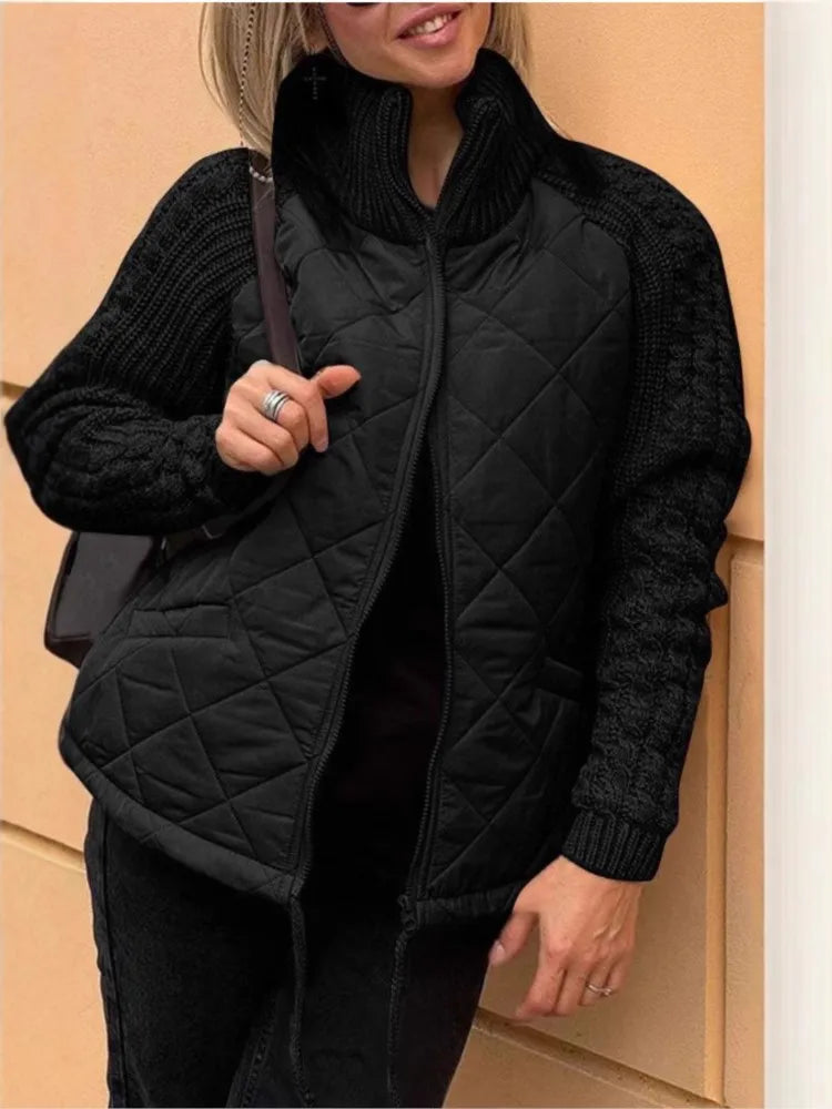 Elegant Casual Coat Women New Fashion Cardigan Zipper Long-sleeved Stand-up Collar Women's Jacket Cotton Jacket Womens Clothing