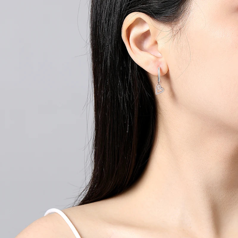 New 2026 Original 925 Sterling Silver Earrings For Women Piercing Hoop Love Heart Earings Rose Gold Wedding Gift Luxury Jewelry
