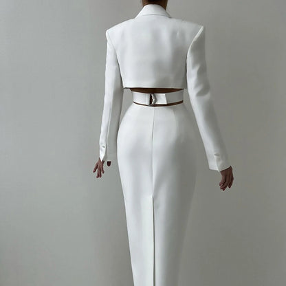 VGH High Street Hollow Out Tunic Dresses for Women Notched Collar Long Sleeve High Waist Spliced Button Temperament Dress Female