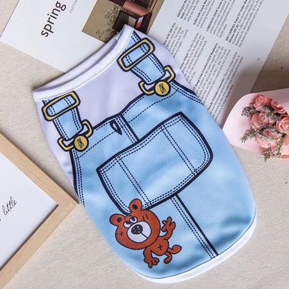 Cartoon Print Pet Clothes for Small Dogs Summer Quick Drying Kitten T Shirt Non Wrinkle Yorkshire Vest  Colorfast Pet Clothing