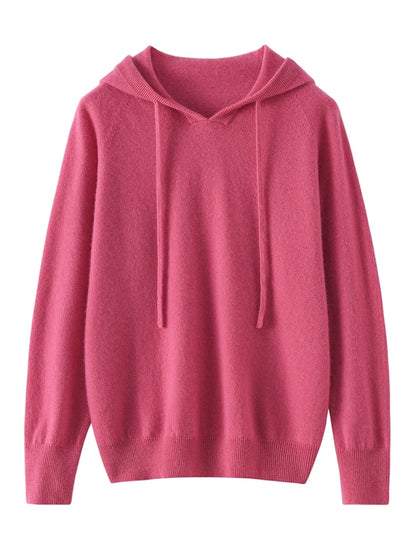 ADDONEE Women Cashmere Hooded Pullover Sweater 100% Cashmere Knitwear Spring Autumn Casual Simple Style Hoodie Clothing Tops