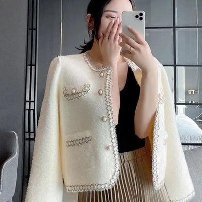 Fragrant Spring Autumn Autumn and Winter Cardigan Short New Mink Jacket Temperament Sweater Versatile Knitted Top
