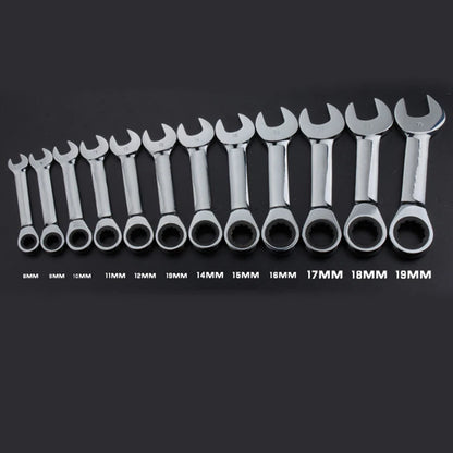 8-19mm Short Handle Ratchet Handle Wrench CR-V Combination Wrenches Quick Open Spanner Auto Repair Tools 1pcs