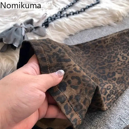 Leopard Print Flare Pants 2025 New Bottoms Pantalon Femme Slim Fit Fashion Streetwear Y2k Jeans Casual Vintage Denim Trousers