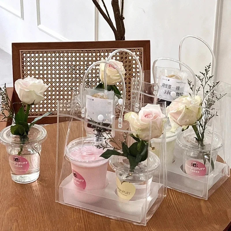 10/20Pcs Transparent Gift Bag with Handle Wedding Birthday Party Candy Gift Packaging Reusable Tote Bag Christmas Baby Shower