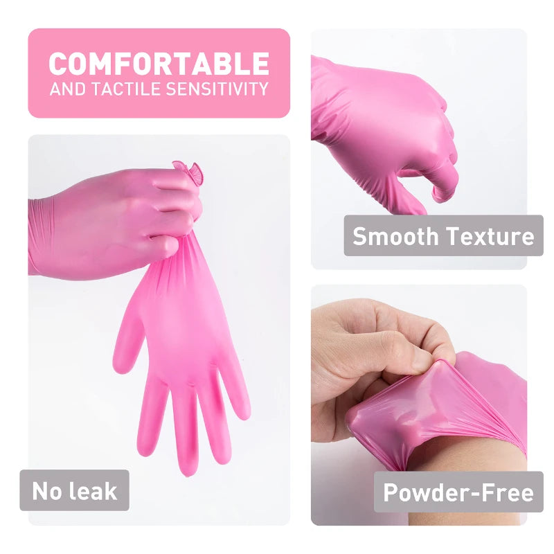 20Pcs Pink Nitrile Disposable Gloves, Waterproof Dishwashing Gloves, Household Cleaning Gloves, Tattoos Gloves