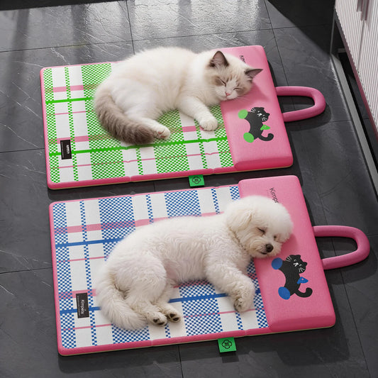 Pet Cooling Mat Double Sided Foldable Dog Bed Breathable Plaid Summer Pet Sleeping Pad Portable Washable Pet Pad for Dogs Cats