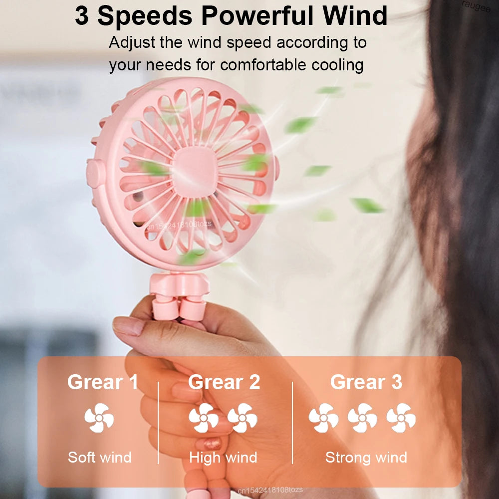 Portable Clip Fan Mini Stroller Fan USB Rechargeable Baby Stroller Octopus Fan 360° Rotate Outdoor Tripod Fan Small Clip Fan