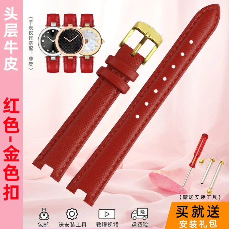 High Quality Notched Watch Strap for Gucci YA141401 YA141505  YA1414 YA1415 GC Women's Watch Leather Watchband 12x5mm 14x5mm
