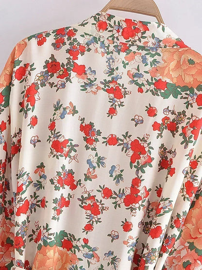 Multi Floral Print Rayon Bohemian Kimono wedding robe Women Batwing Sleeves Happie Short Robe Boho  Bridesmaid Cover-ups