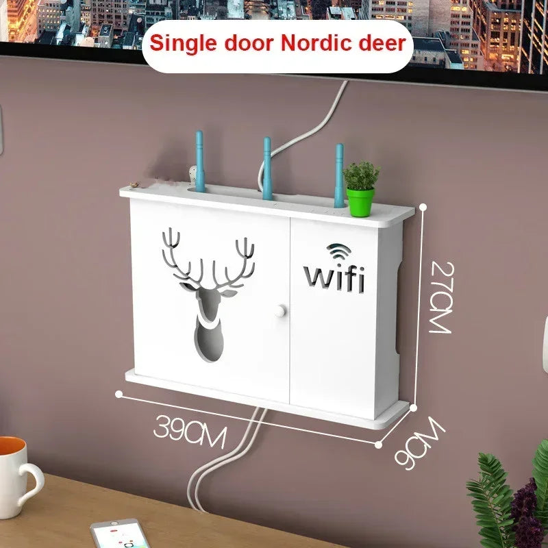 Large Wireless Wifi Router Shelf Storage Boxes Cable Power Plus Wire Bracket Wood-Plastic Wall Hanging Plug Board DIY Home Decor