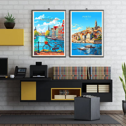 Denmark Portugal Holland Travel Poster Copenhagen Madeira Porto Canvas Painting Wall Art HD Picture for Living Room Home Decor