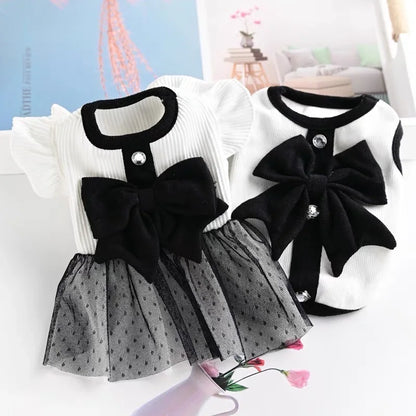 Pet T Shirt for Dogs Cats Puppy Summer Dress Dog Clothes Black White Dog Costume with Buckle 2 Set Chihuahua Bichon Clothing