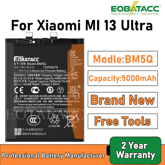 2026 Years EOBATACC 100% New BM5Q  Battery For Xiaomi  13 Ultra 5000mAh Batteries+Free Tools