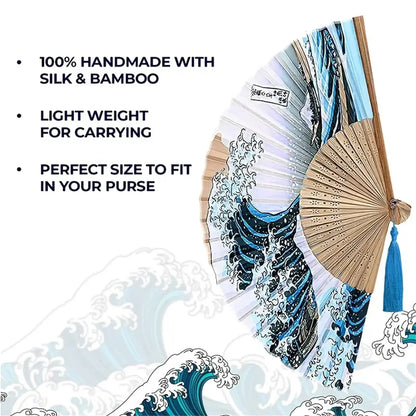 Vinatge Wave Fan Portable Folding Fan Pocket Fan For Wedding Party Decoration Dancing Performances Gifts