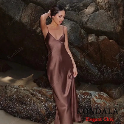 KONDALA Fall Women Sexy Stain Long Dress Thin Strap Backless Slim Long Dress New 2025 Fashion Summer  Party Long Slim Dress