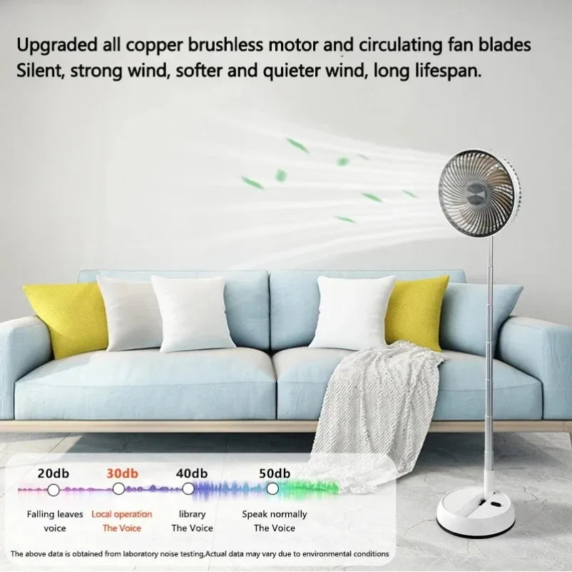 Portable Oscillating Standing Fan with Remote Controller Foldable Desk Fan Rechargeable Battery Powered Pedestal Fan for Camping