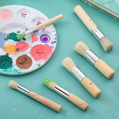 3/6Pcs Bristle Hair Stencil Paint Brushes Art Set Wooden Handle #2 #4 #6 #8 #10 For DIY Crafts Acrylic Oil Watercolor Painting
