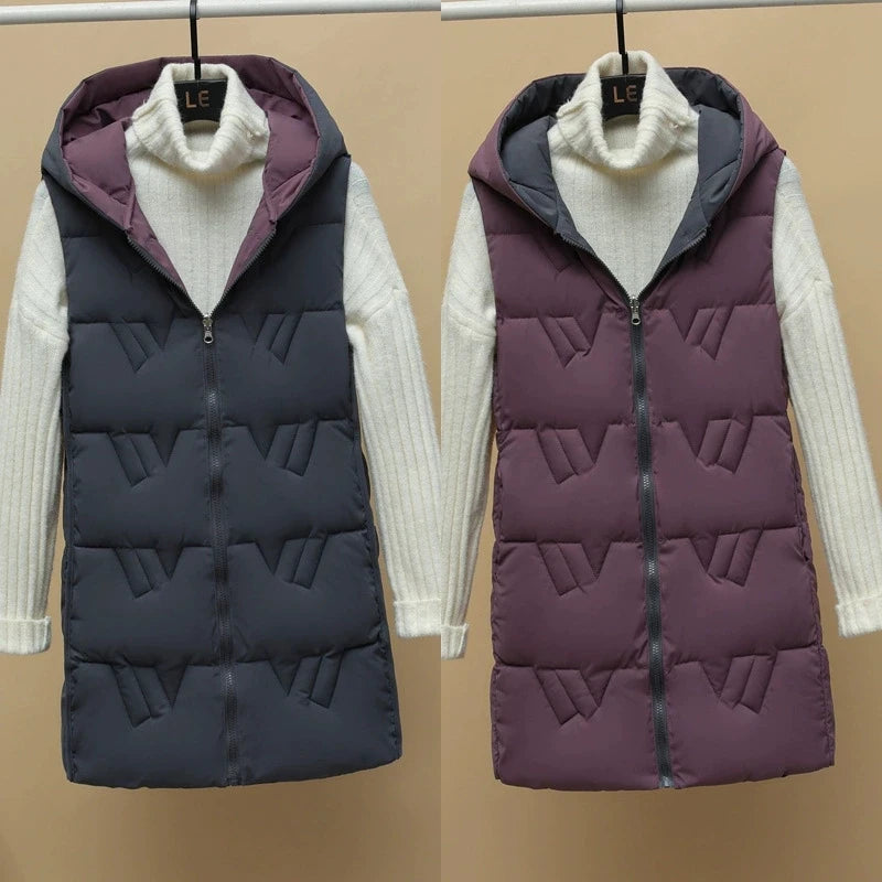 Autumn Winter Two-Sided Hooded Light Casual Down Cotton Vest Coat 2025 New Women Long Vest Jacket Korean Loose Waistcoat Jacket
