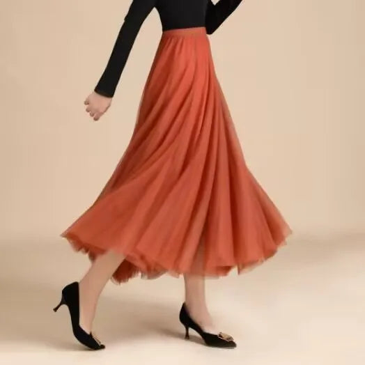 19 Colors 720 Degree Women's Spring Summer New Solid Long Skirt Big Swing Mesh Skirt A-line Dance Skirt