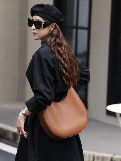 2025 New Genuine Leather Women Half Moon Bag Shoulder Ladies Luxury Underarm bag Commuter Shopping Handbag Bag For Women Gift