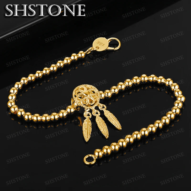 Fine 18K Gold Bracelet Beads Chain Dream For Women Luxury Fashion Party Wedding Jewelry Lovers Gift Charms