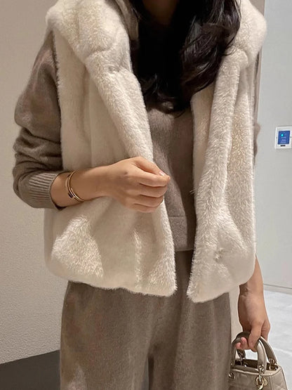 Chic Autumn Winter Vintage Hooded Mink Fur Vest Loose Versatile Women's Jaet Coat Soft Plu Comfortable Casual Outerwear