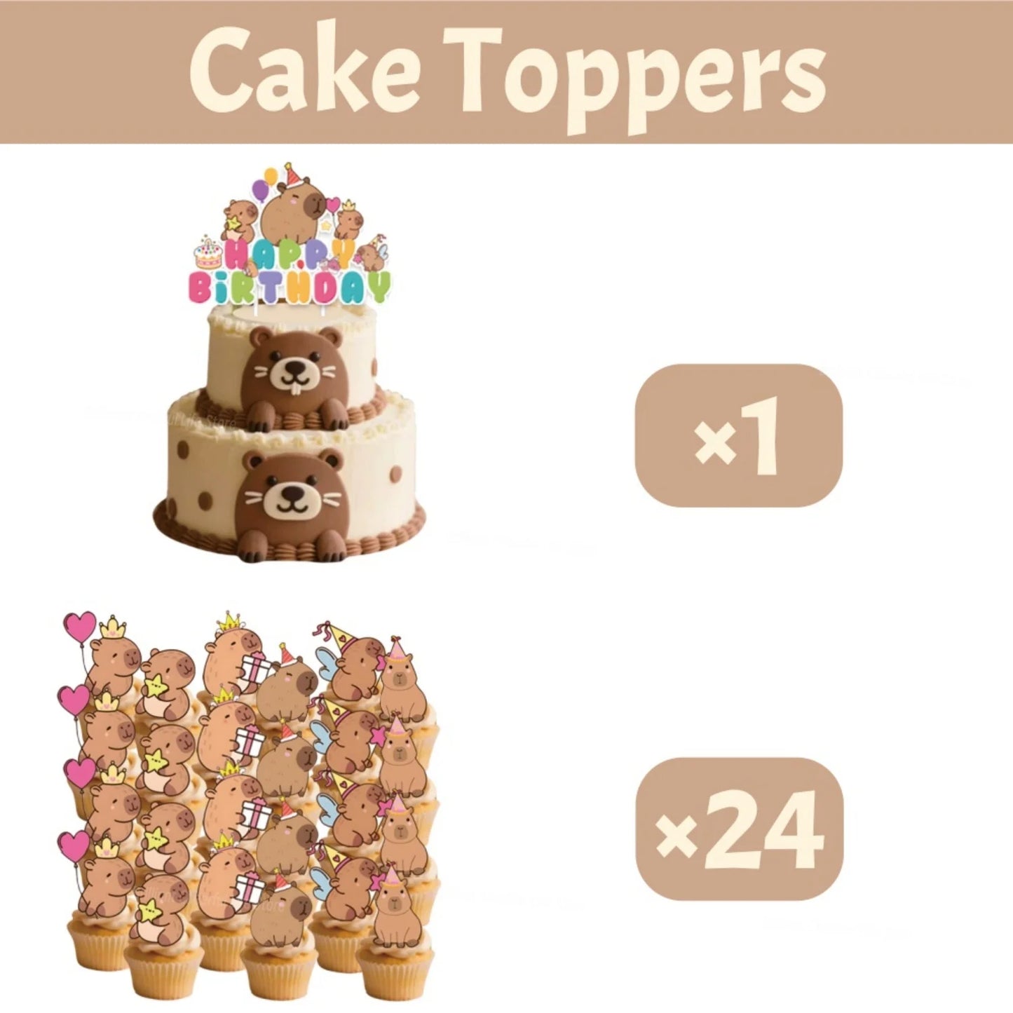 Cute Capybara Birthday Decorations Balloons Backdrop Tablecloth Stickers Cups Plates for Baby Shower Kids Event Party Supplies