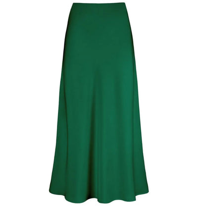 2025 Elegant Faux Silk Satin Skirts for Women High Waist A-line Office Lady  Solid Color Glossy Finish Fishtail Skirt