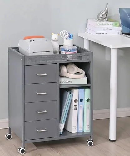 Home Office Open Storage Shelves 4 Drawer File Storage Cabinet Mobile Lateral Filing Cabinet Printer Stand Storage Trolley