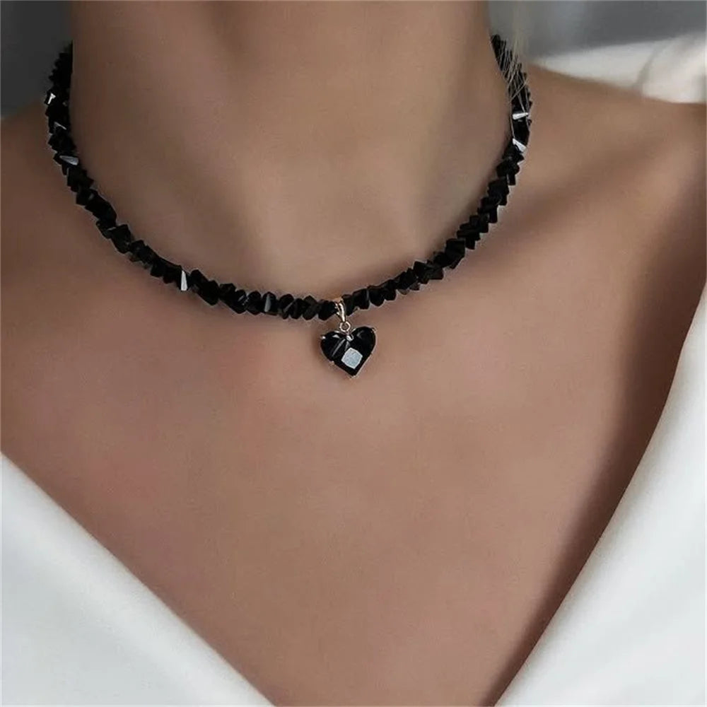 Fashion Vintage Tassels Zircon Heart Pendant Necklace For Women Female Boho Geometric Baroque Transparent Crystal  Chain Jewelry