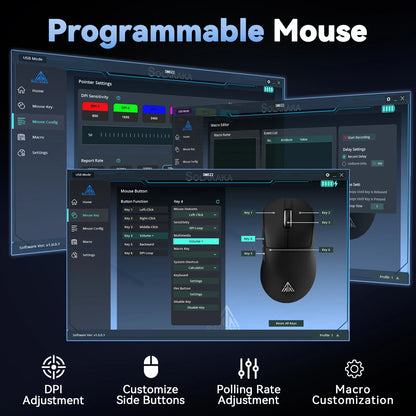 SOLAKAKA SM822 SM820 Gaming Mouse Tri-Mode 2.4GHz/Bluetooth/Wired PAW3311 24000DPI Macro Gaming Mouse with Charging Dock