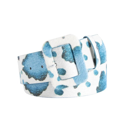 Y2K young girl versatile imitation horse-haired cow pattern belt cross-border wide brown fur buckle spot women's belt