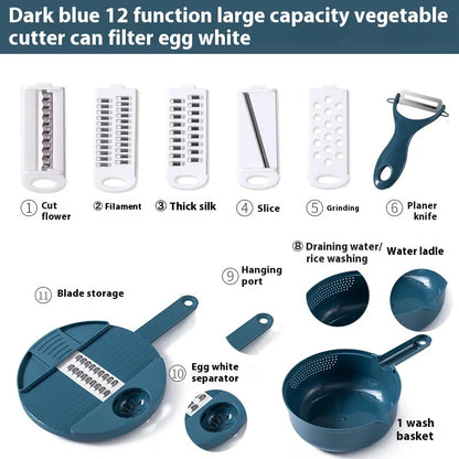 9 in 1 Multi-functional Vegetable Chopper Carrots Potatoes Manually Cut Shred Slicer Radish Grater with Container Kitchen Tools
