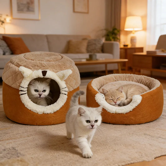1PC Stool-Shaped Cute Pet Bed for Cats Dogs, Enclosed Warm Sleeping Nest with Security, All-Season Universal Cozy Pet Bed