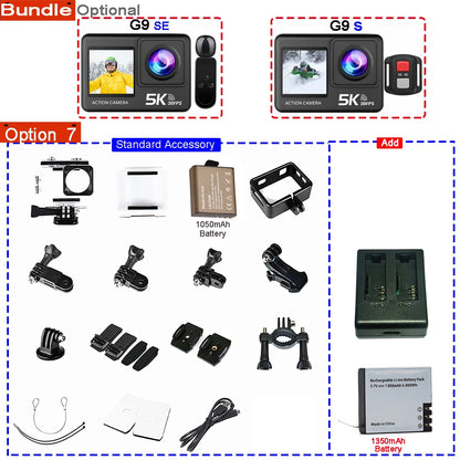 Action Camera 5K 4K60FPS 50MP 2.0 Touch EIS Pre-Record Wireless Mic Wi-Fi 170D DVR Webcam Waterproof 30M 5X Zoom Sports Camera