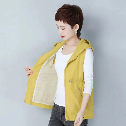 Thin Summer Women's Vest Jacket 2025 New Short Hooded Sleeveless Coat Female Solid color Casual Liner Waistcoat Jackets Tops