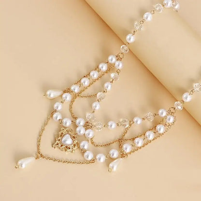 31BB Tassel Necklace Elegant Layered Necklace Pearl Beaded Necklace Clavicle Chain