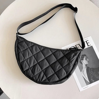 Casual Portable Women's Hobos Crossbody Bag Simple Nylon Ladies Shoulder Bags Quilted Plaid Female Underarm Bag Purse Handbags