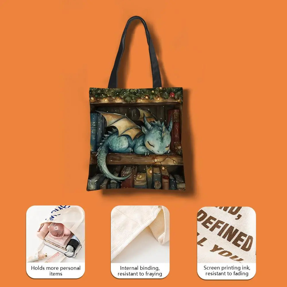 Dragon Sleeping Storage Bags Lightweight Canvas Tote Bag Large Capacity Shoulder Shopper Fashion Eco Multi-Purpose Handbag